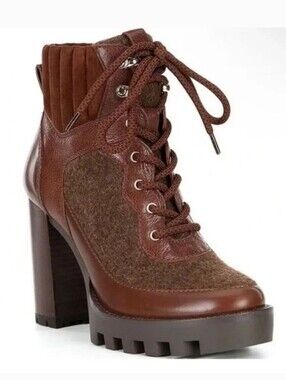 ANTONIO MELANI Penn Brown Leather and Fabric Lug Ankle Boots Sz 8.5